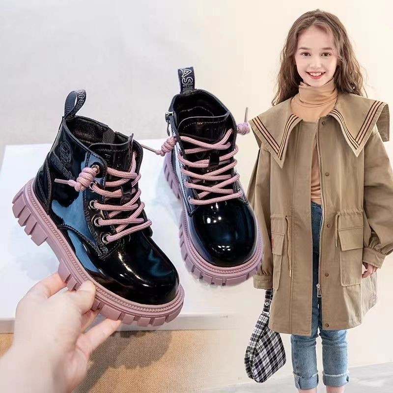 Girls' real soft leather Martin boots 2022 new autumn and winter boys' boots children's boots baby short boots plus fleece children