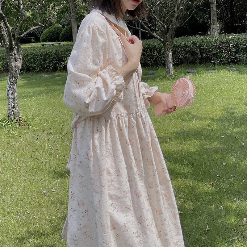 Design sense niche shirt dress female  spring French milk sweet gentle wind doll collar floral long skirt