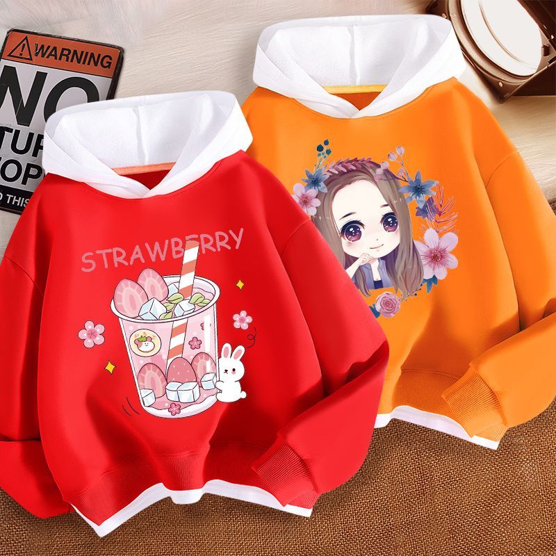 Girls' sweater autumn and winter big children's loose fake two pieces fried street tide children's clothing early autumn children's hooded top female autumn