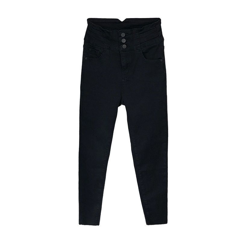 Black high-waisted jeans women's skinny elastic nine-point pants 2023 spring and autumn new slimming all-match high-elastic pencil pants