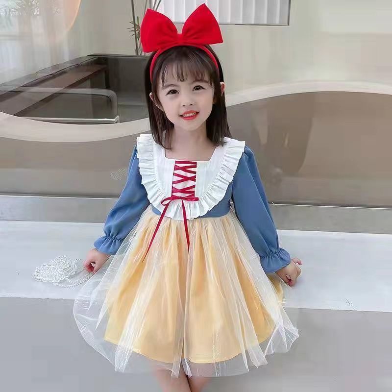 白雪公主裙女童秋裝長袖連衣裙網紗裙子兒童2023秋新款愛莎公主裙