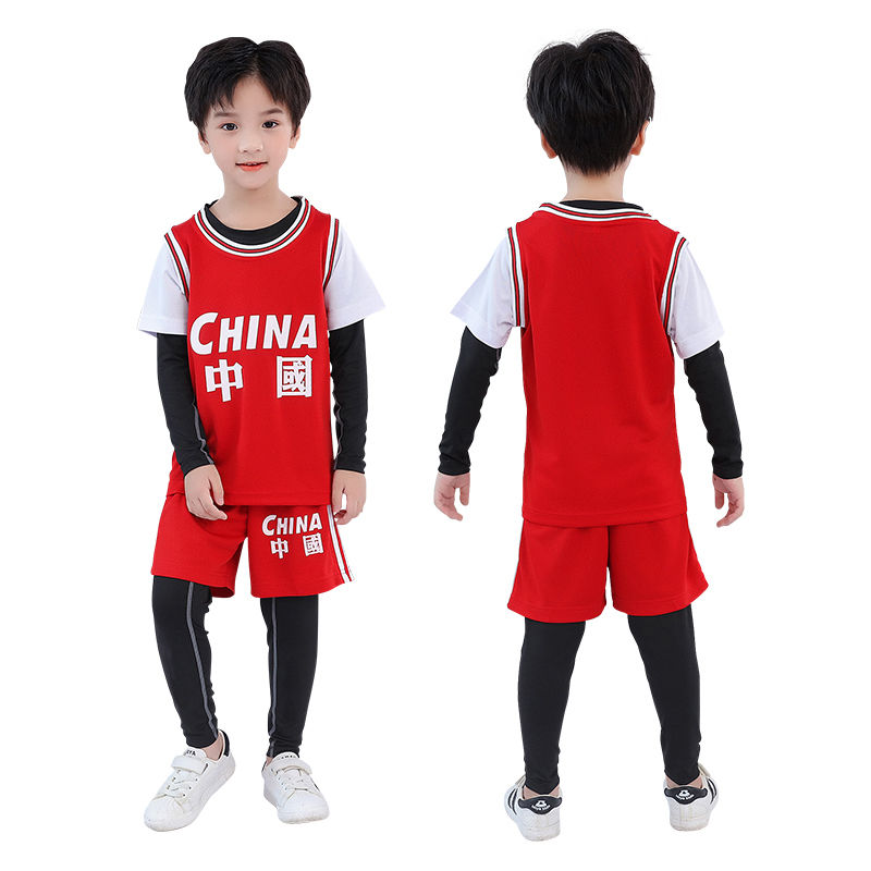 儿童篮球服套装男童秋冬训练运动服女童表演四件套队服小学生球衣