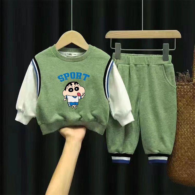 儿童套装春秋薄款男童卫衣2022假两件宝宝运动服外穿长袖两件套潮