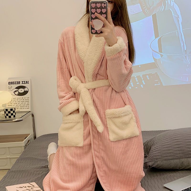 Thickened coral fleece bathrobe women's winter 2022 new nightgown long autumn and winter warm plush flannel pajamas