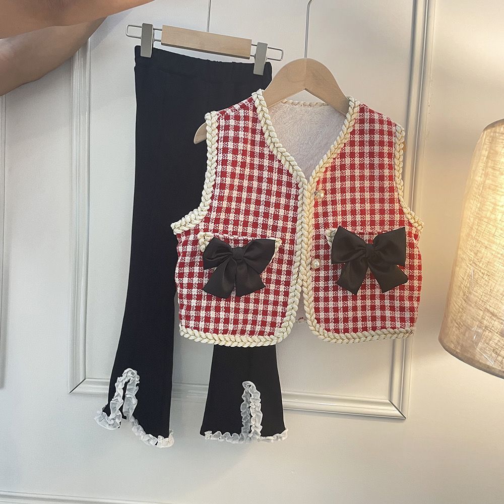 Girls Xiaoxiang wind vest vest  autumn and winter new bowknot vest female baby foreign style children's all-match