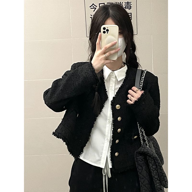 French Chic Short Ladies Style Tweed Coat Femininity Versatile Autumn and Winter Retro High-end Sense Xiaoxiang Top