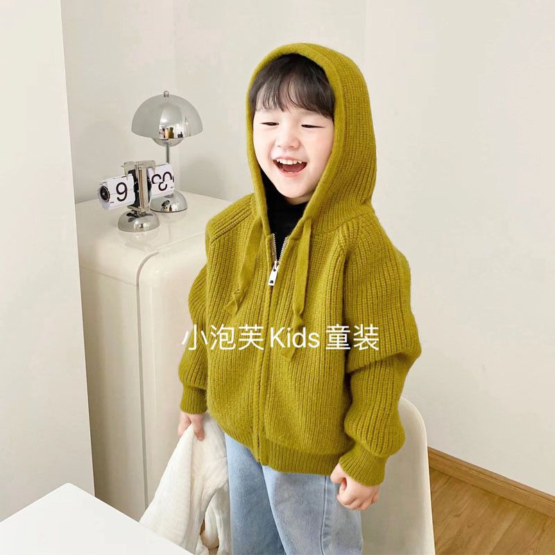 Girls' sweaters, spring and autumn, medium and large children's zipper hoodies, children's Korean-style Western-style knitwear, versatile outerwear, trendy outerwear