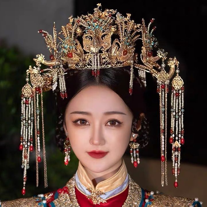 宋制大气中式新娘金色明制唐制婚礼古装写真发饰品头饰凤凰大凤冠