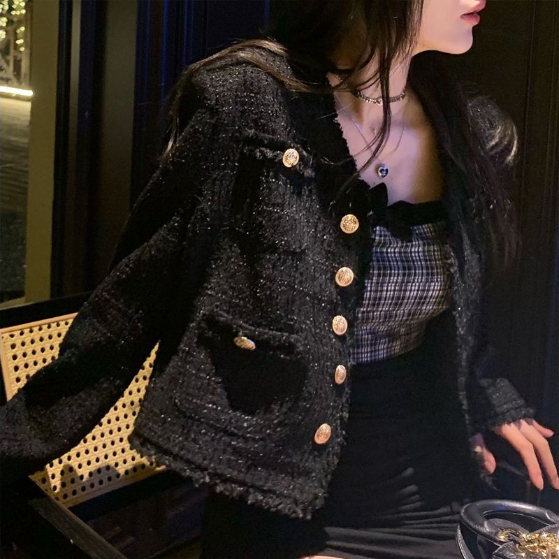 French Chic Short Ladies Style Tweed Coat Femininity Versatile Autumn and Winter Retro High-end Sense Xiaoxiang Top