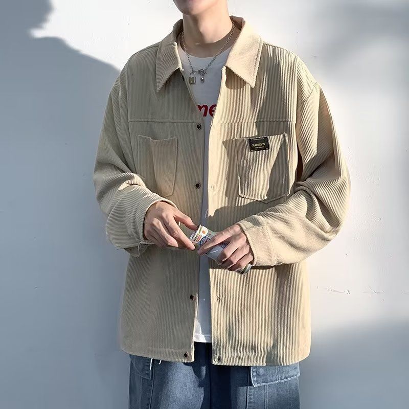 Hong Kong style corduroy long-sleeved shirt men's spring and autumn new loose large size shirt jacket trendy brand casual top clothes