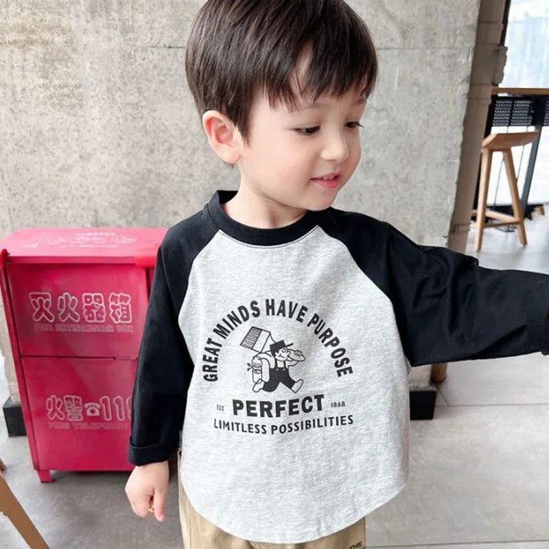 Giant soft and waxy~ Boys pure cotton thin section raglan shoulder long-sleeved T-shirt 2022 autumn new baby cartoon top bottoming shirt