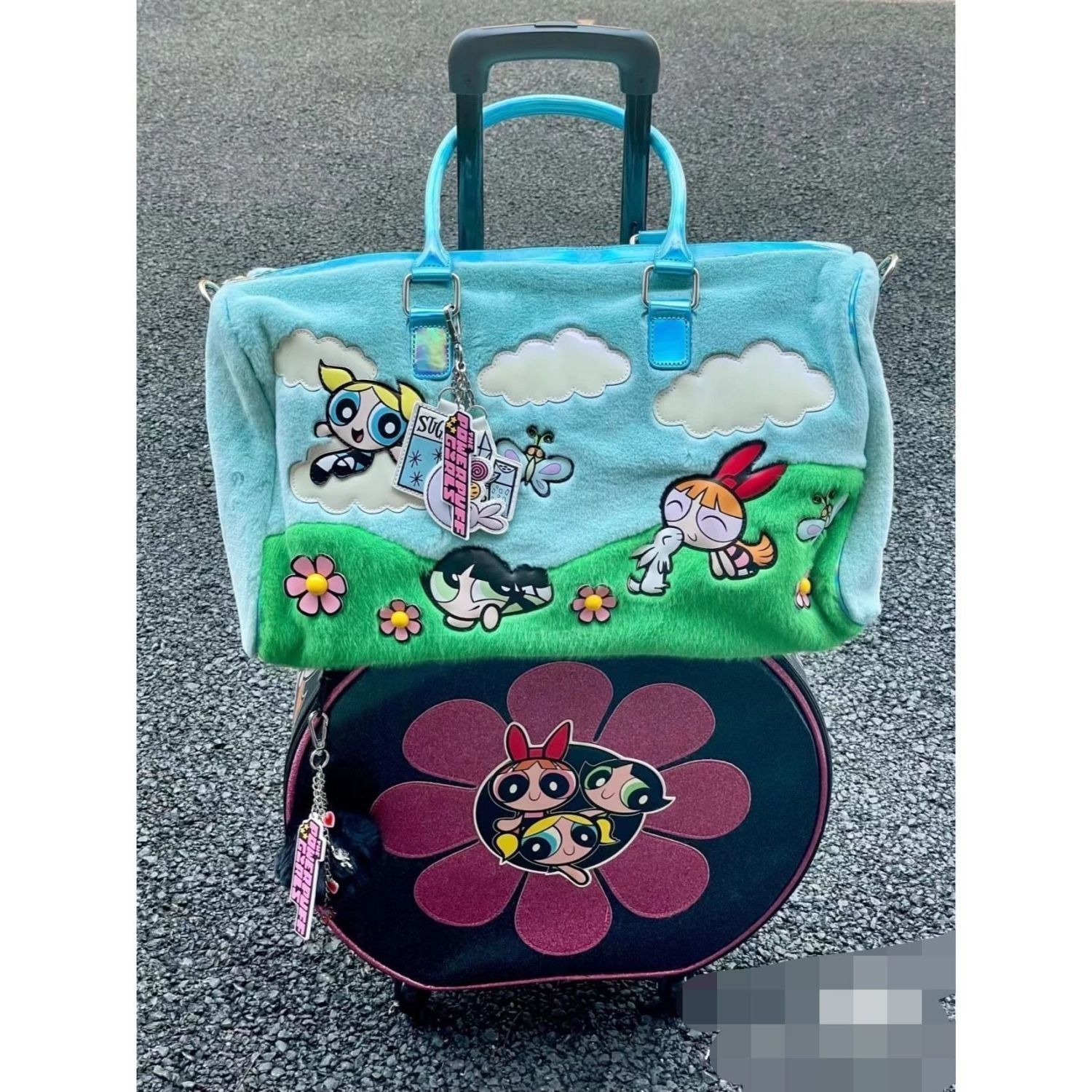 The Powerpuff Girls飛天小女警童趣大容量手提袋毛絨周末包正品