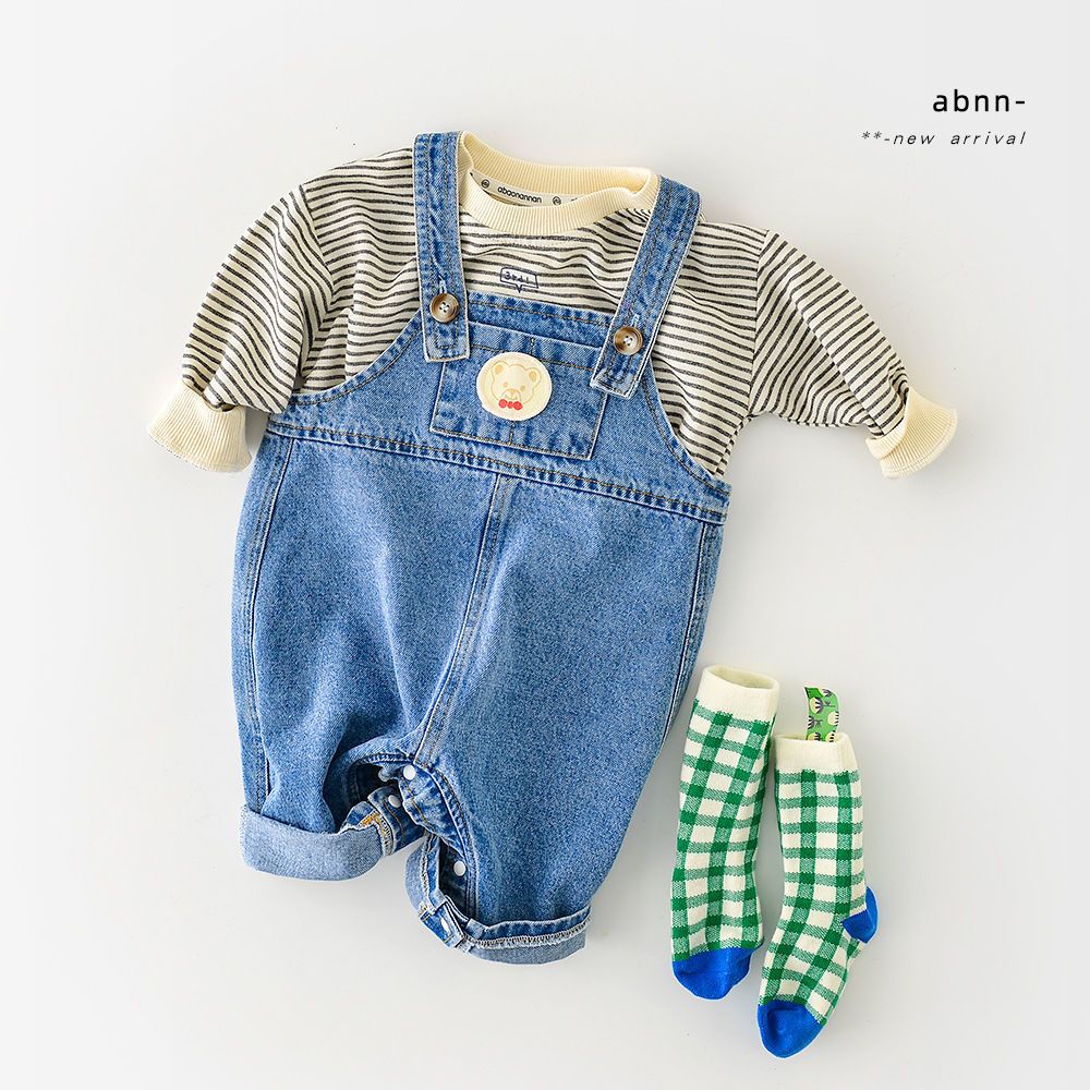 Spring and Autumn Baby Washed Denim Bib Pants Boys and Girls Jumpsuit Baby Autumn Casual High Waist Pants