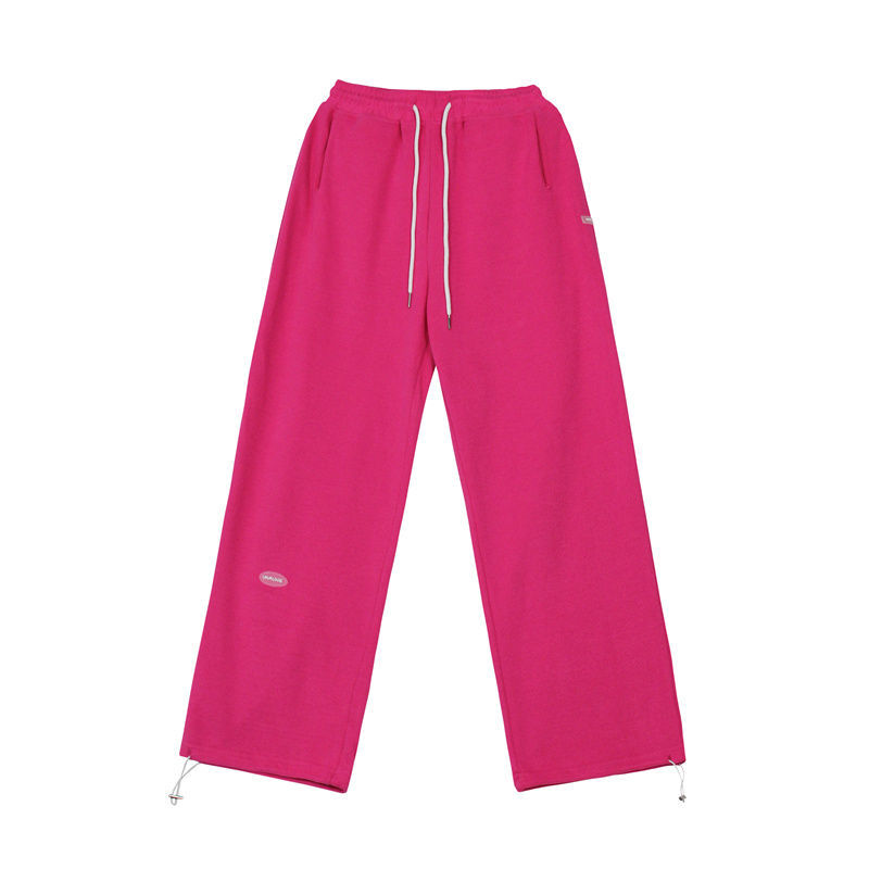  American style spring and autumn women's rose pink casual pants women's sports slimming straight-leg pants loose drape wide-leg pants trendy