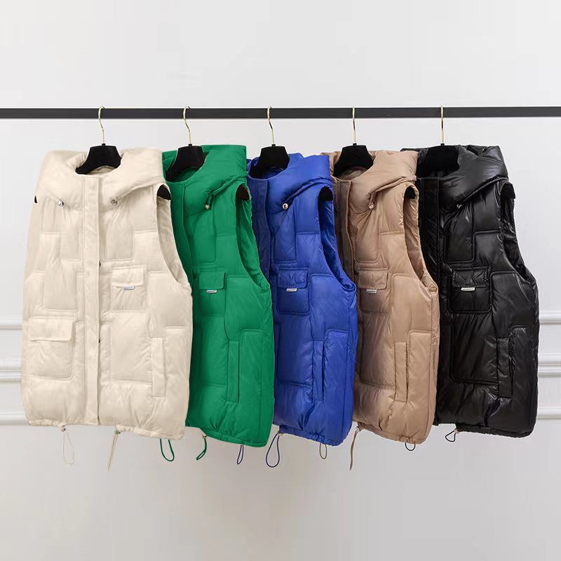 Korean version of the wash-free shiny down cotton vest female 2022 winter thickened hooded short waistcoat vest vest jacket