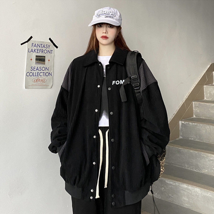 Japanese retro corduroy jacket for women  autumn new loose embroidered baseball uniform jacket top ins trend