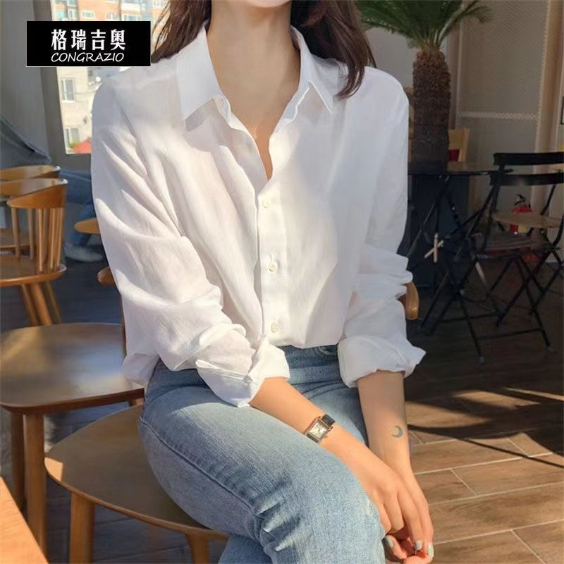 CONGRAZIO防皺白色襯衫女職業面試正式白色正裝通勤打底百搭長袖