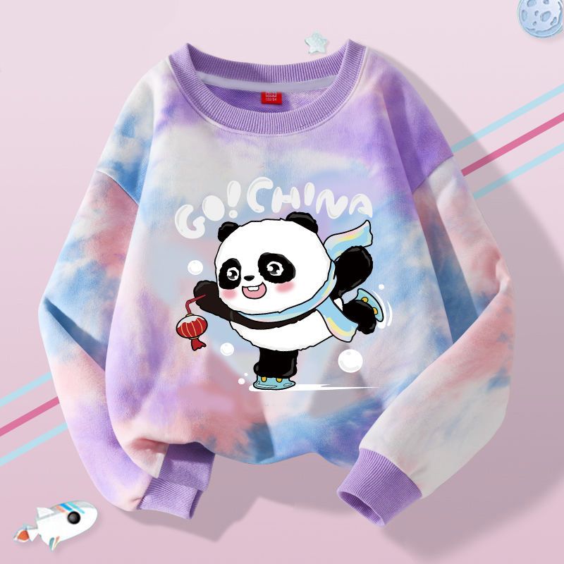 Girls Thin Sweatshirt Spring and Autumn New Fashionable Tie-Dye Autumn Clothing for Girls, Middle and Large Children, Round Neck Long Sleeve Bottoming Shirt