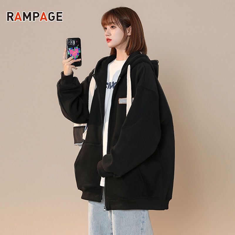 RAMPAGE American oldschool jacket female trendy ins Hong Kong style baseball uniform spring and autumn hooded cardigan sweater
