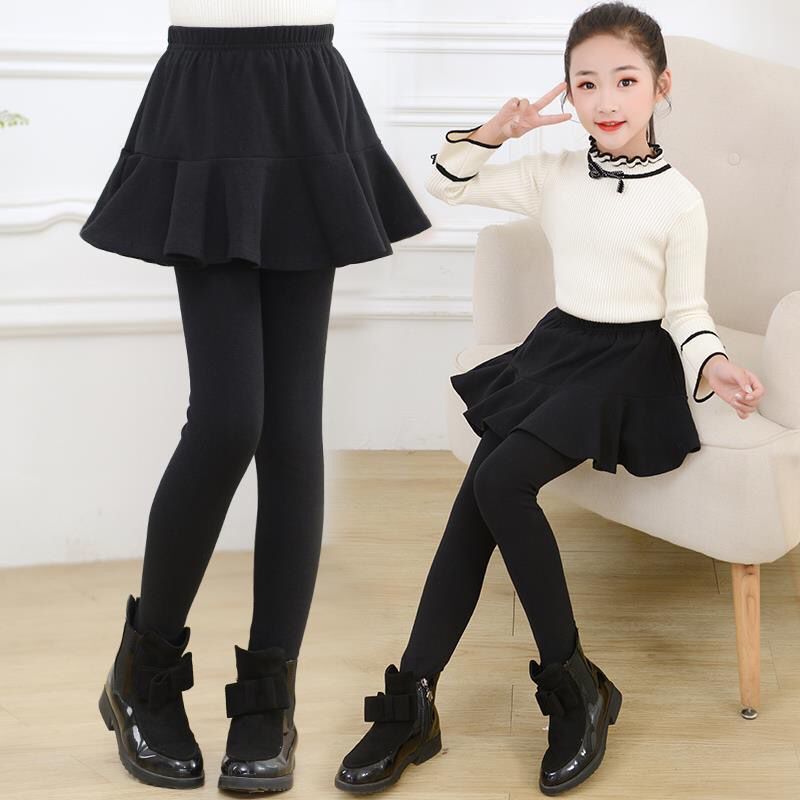 Children's clothing, girls' leggings, autumn clothing, new baby girl's fashionable fake two-piece culottes, medium and large children's outer wearing leggings