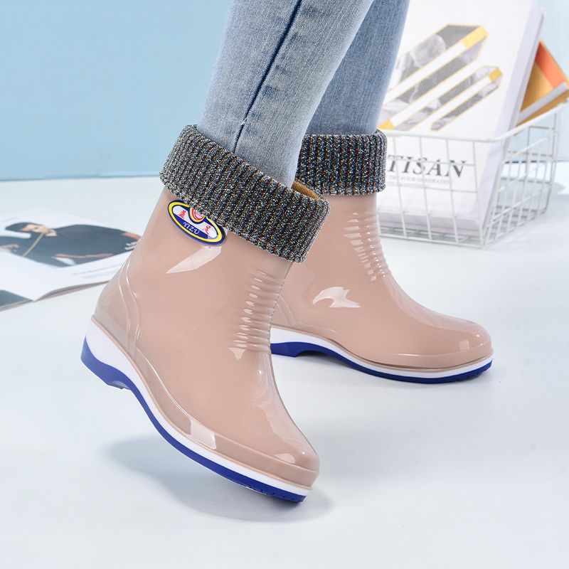 雨鞋女士中筒保暖加绒雨靴防滑水鞋女式高筒胶鞋加棉加厚水靴套鞋