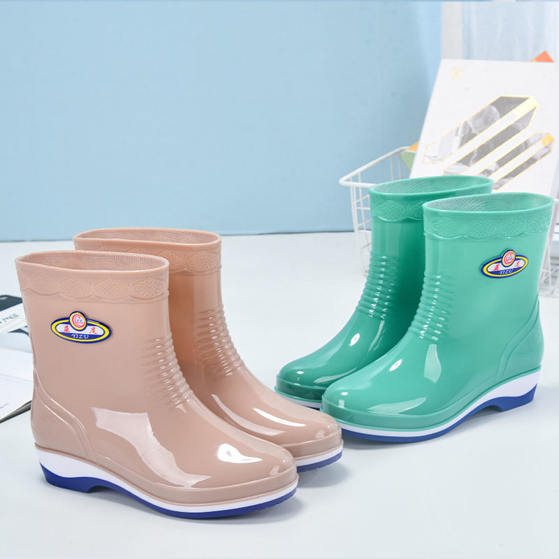 雨鞋女士中筒保暖加绒雨靴防滑水鞋女式高筒胶鞋加棉加厚水靴套鞋