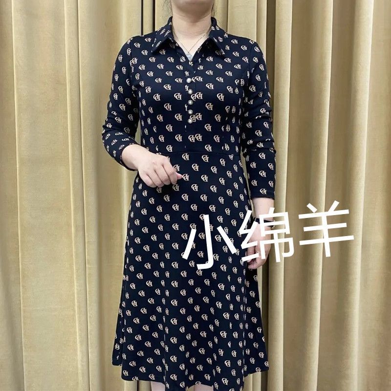 高端媽媽秋裝長袖襯衫連衣裙女中老年春秋氣質收腰顯瘦中長款裙子