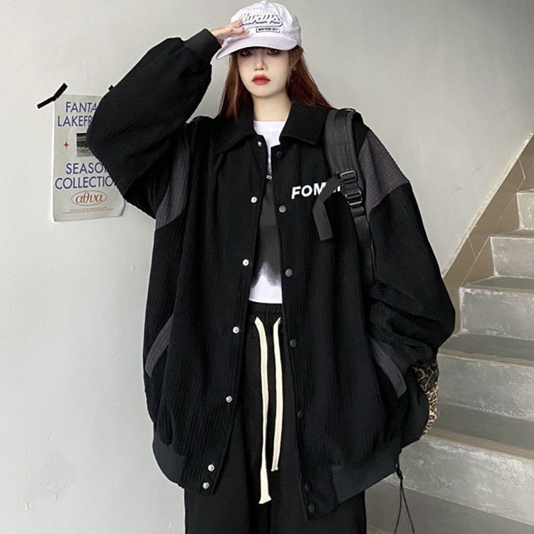 Japanese retro corduroy jacket for women  autumn new loose embroidered baseball uniform jacket top ins trend