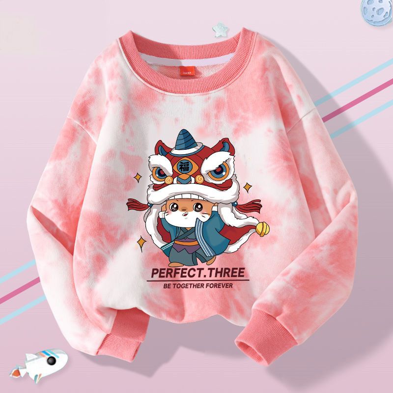 Girls Thin Sweatshirt Spring and Autumn New Fashionable Tie-Dye Autumn Clothing for Girls, Middle and Large Children, Round Neck Long Sleeve Bottoming Shirt