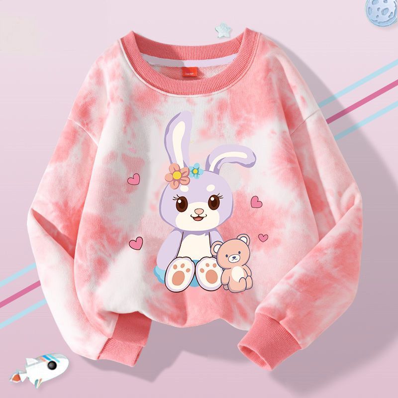 Girls Thin Sweatshirt Spring and Autumn New Fashionable Tie-Dye Autumn Clothing for Girls, Middle and Large Children, Round Neck Long Sleeve Bottoming Shirt