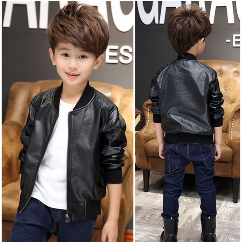 Children's clothing boys winter leather jacket children's clothing plus velvet thickened leather jacket boy handsome outerwear trendy