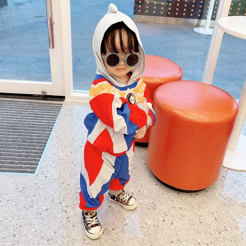 Ultraman clothes new boy suit children's long-sleeved luminous Tiga Superman boys and girls spring and autumn two-piece suit
