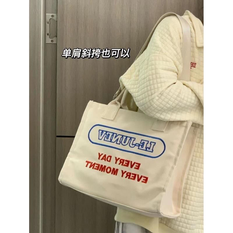 Student literary alphabet canvas bag female  new portable class commuter bag shoulder Messenger bag tote bag