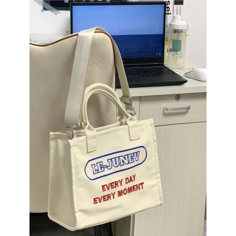 Student literary alphabet canvas bag female  new portable class commuter bag shoulder Messenger bag tote bag