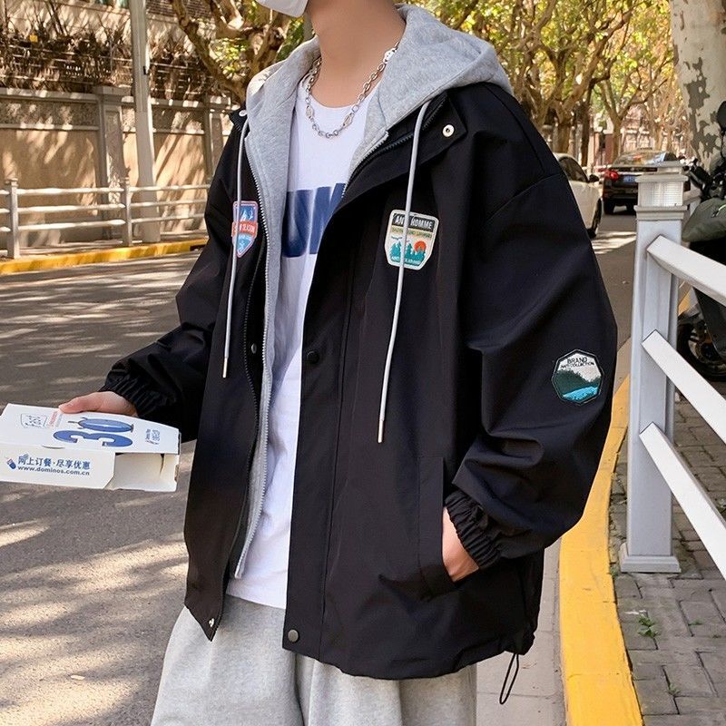 Fake two-piece jacket men's jacket spring and autumn new trendy brand jacket autumn and winter teenagers men's autumn jacket tops