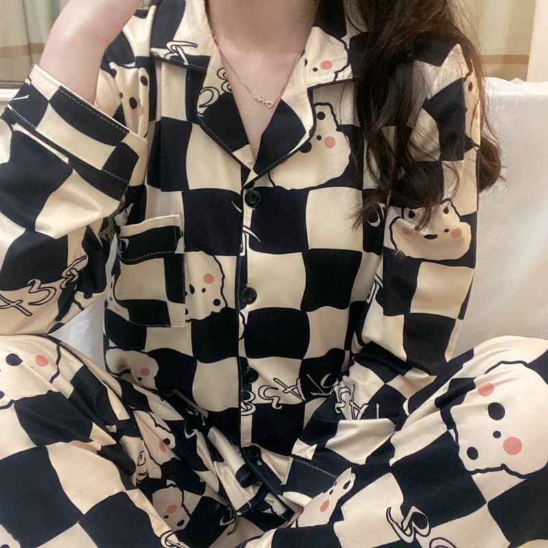 Pajamas women's spring, autumn and winter  new cardigan loose large size student ins wind long-sleeved cute home service suit