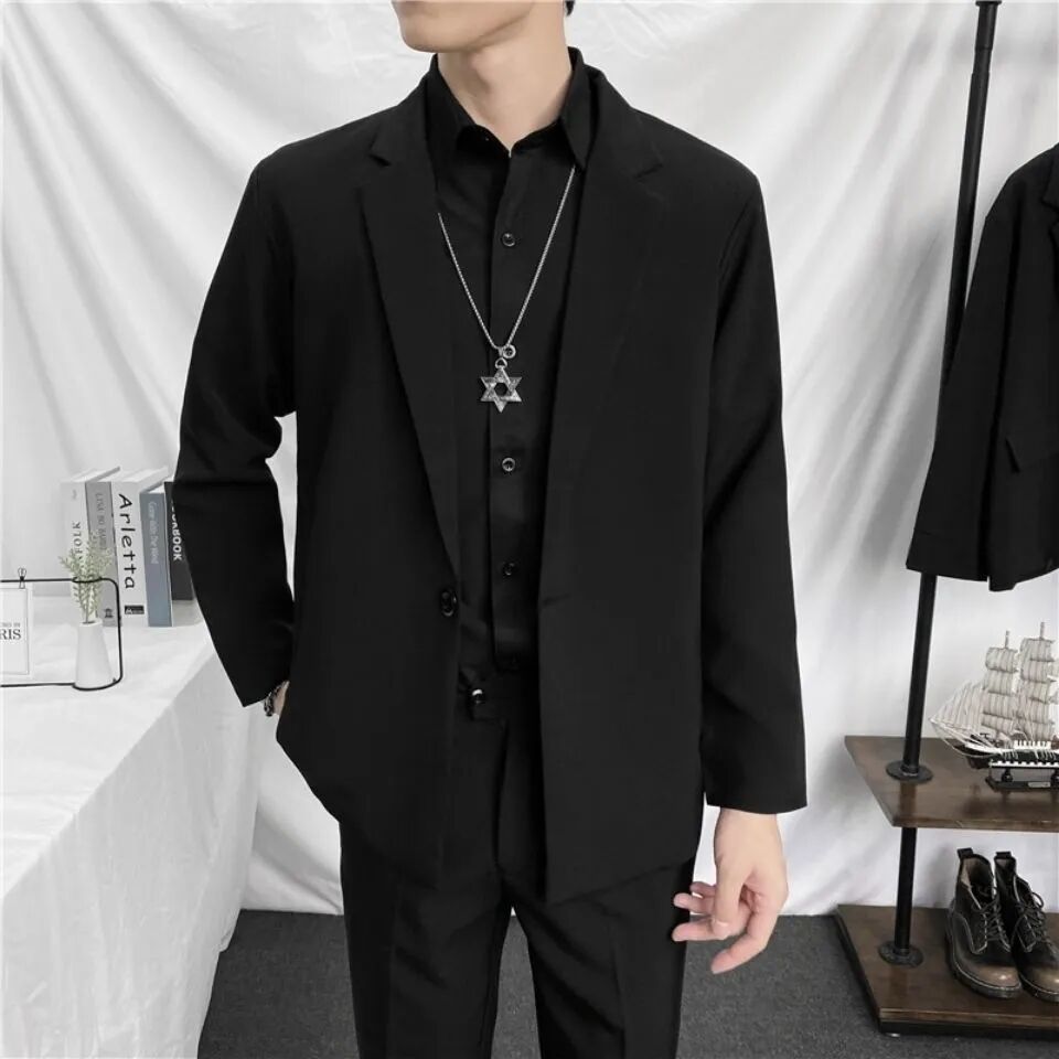 [Four-piece suit] Small suit suit men's Korean version of the tide brand loose uniform ins casual class suit suit jacket