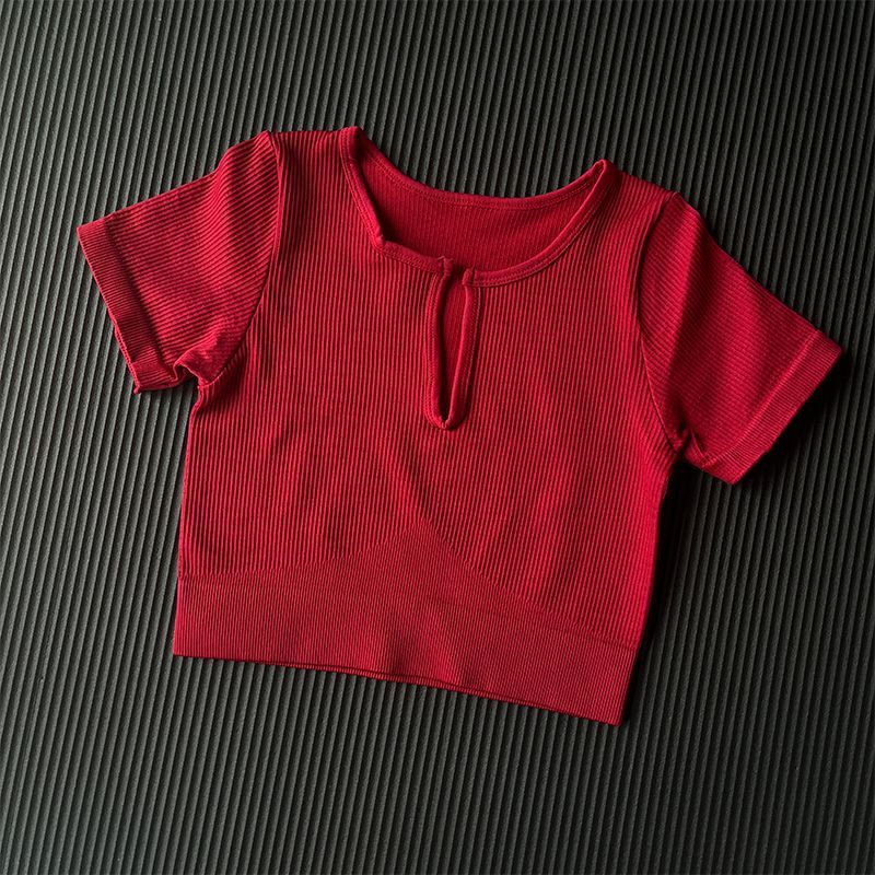 福利款瑜伽服上衣女夏季专业欧美运动紧身健身房网红短袖套装