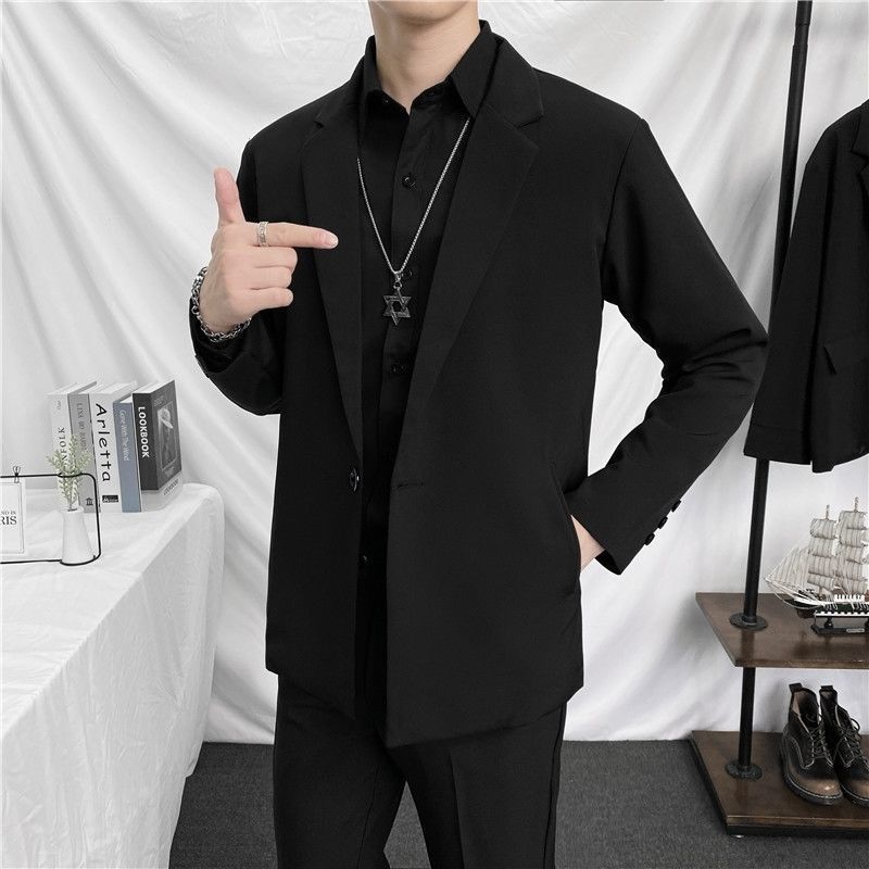 Abstinence Department Black Suit Set Spring and Autumn Men's Suit Jacket Korean Style Loose Handsome All-Match Casual Tops