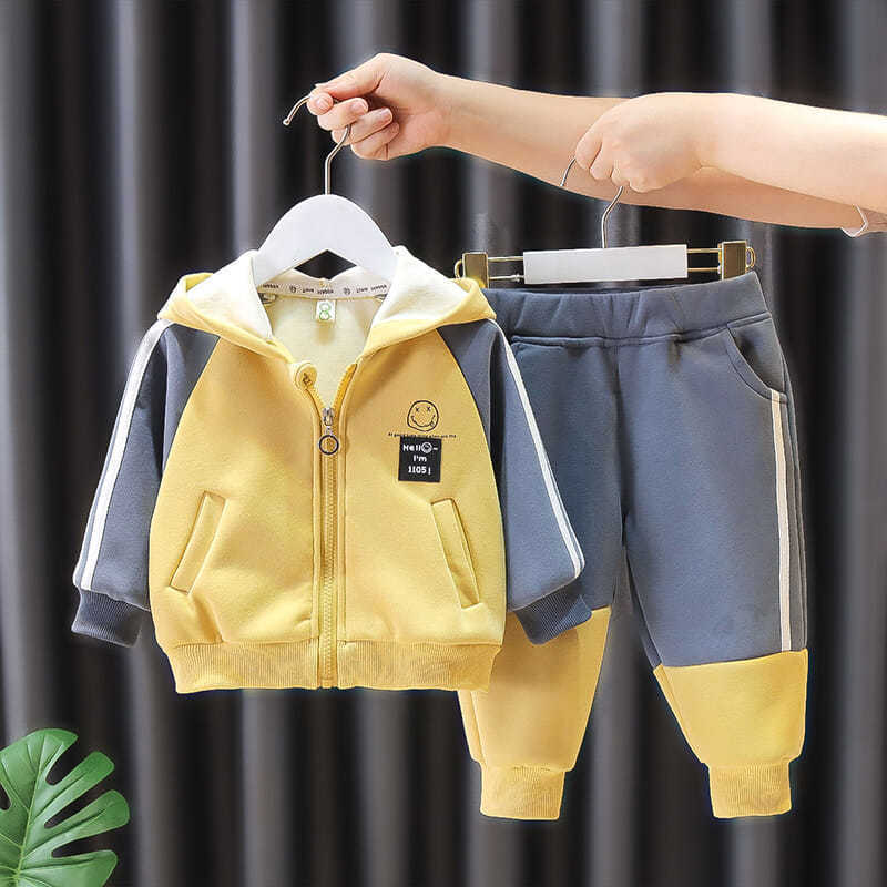 男童加絨套裝春秋季小童洋氣衛衣嬰兒童連帽衣服寶寶冬裝兩件套潮