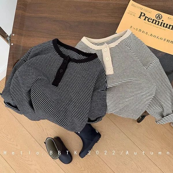 Children's spring and autumn long-sleeved tops T-shirt boys and girls Korean striped T children's pure cotton bottoming shirt baby simple sweater