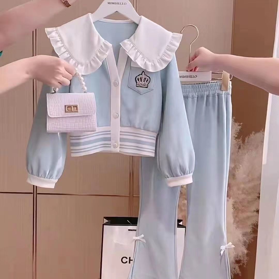 女童秋裝套裝洋氣2022新款女孩韓范運動時髦小香風炸街外套兒童裝