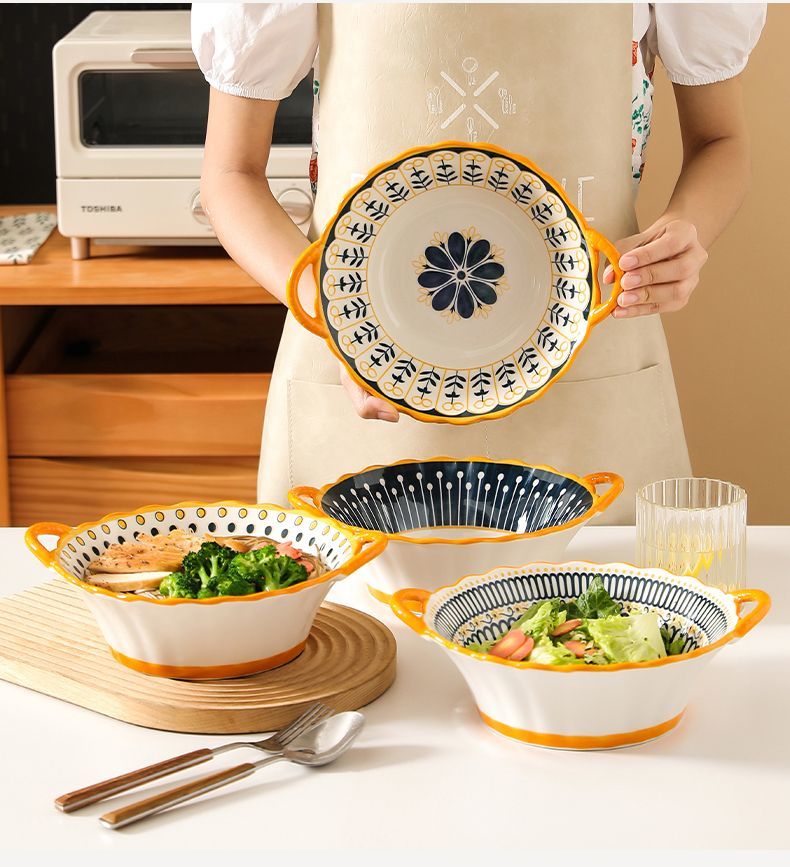 Internet High Appearance Bowl, Household Instant Noodle Bowl, Double Ear Bowl, Creative Ear Dessert Bowl, Simple Rice Bowl, Tableware_voghion.com