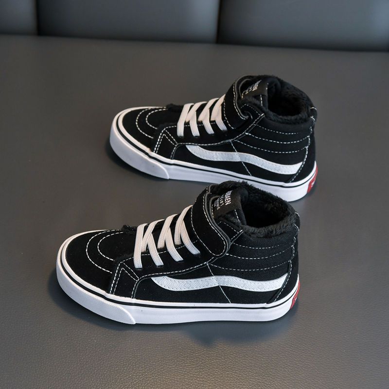 Children's canvas shoes high top boys' shoes black big boys and girls casual sneakers Velcro winter dance plus velvet