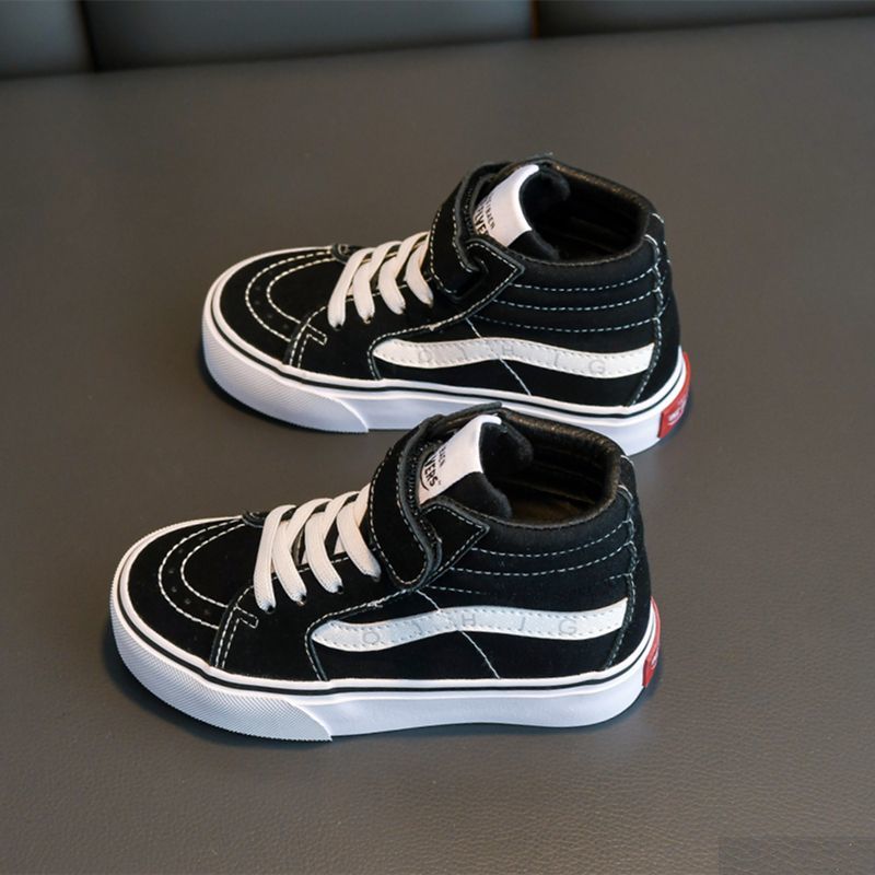 Children's canvas shoes high top boys' shoes black big boys and girls casual sneakers Velcro winter dance plus velvet