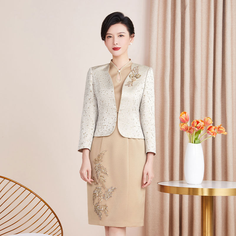 婚禮媽媽禮服套裝氣質媽媽禮服2022秋款新款喜婆婆高端時尚婚宴裝