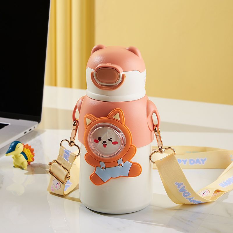 Leak-proof stainless steel insulation cup portable cartoon little monster student water cup bouncing straw children's insulation cup