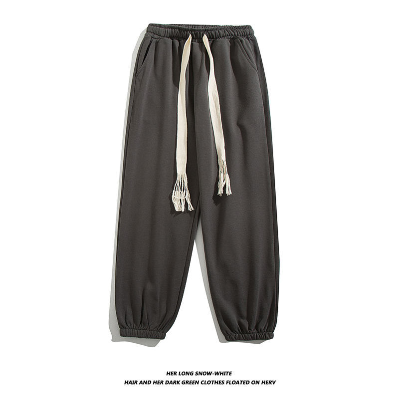 Summer retro minimalist pants men's casual leggings loose large size all-match Japanese couple solid color long pants