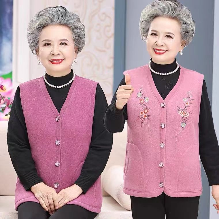 Middle-aged and elderly people add velvet and thicken warm vest female grandma autumn and winter clothes mother waistcoat wife close-fitting sleeveless vest