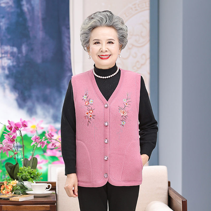 Middle-aged and elderly people add velvet and thicken warm vest female grandma autumn and winter clothes mother waistcoat wife close-fitting sleeveless vest